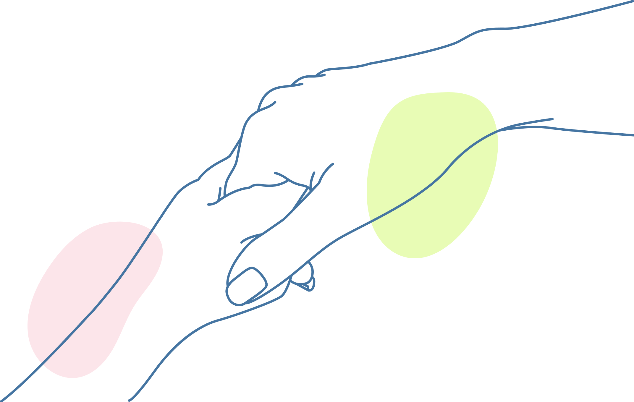 Minimal line illustration of two hands meeting in a gesture of care and support.